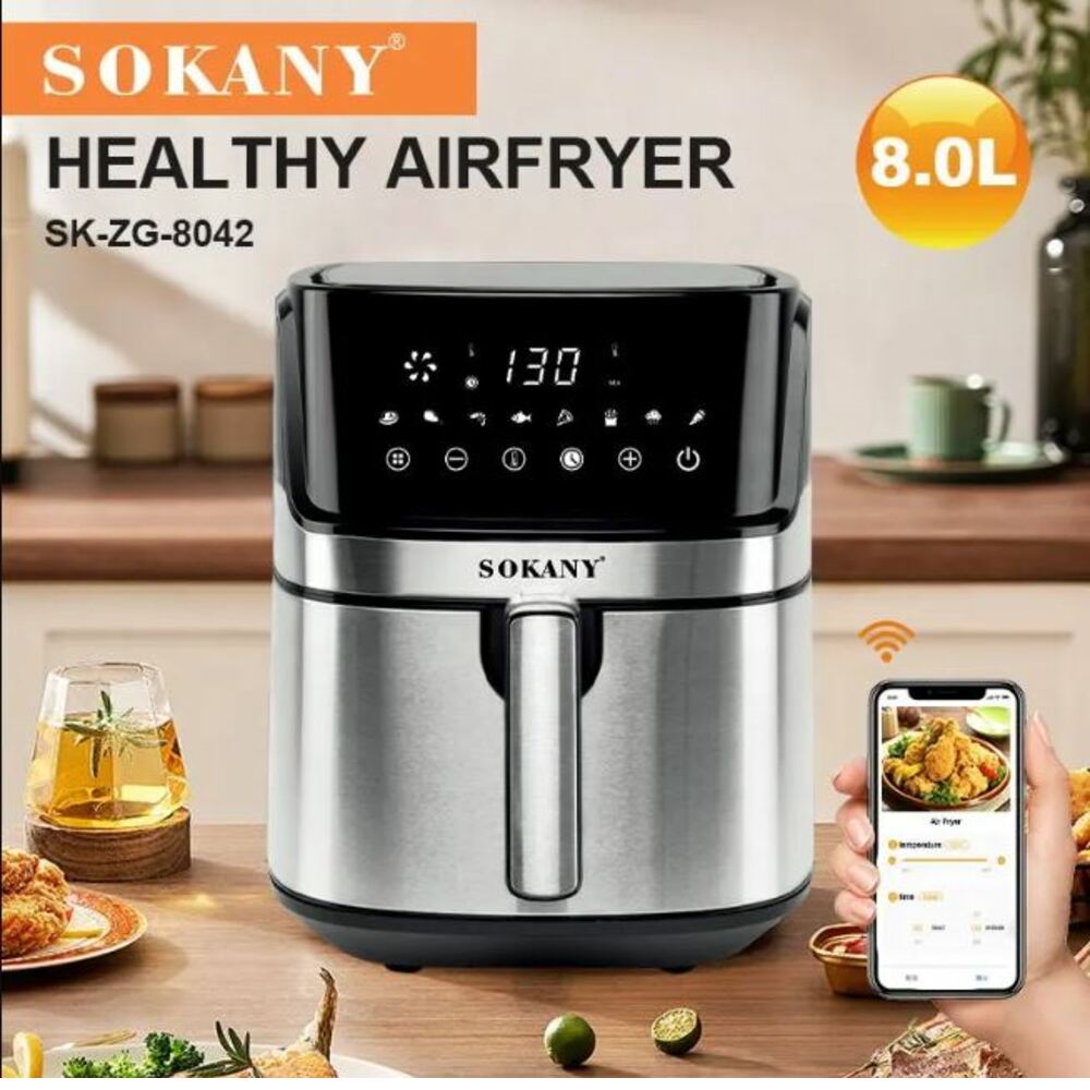 Freidora de aires air fryer digital de 8 litros smart wifi y app tuya smart  sokany sk-zg-8042 