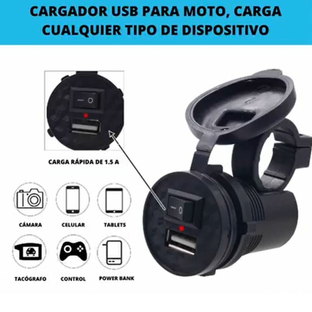 Cargador USB Moto Motocicleta Soporte Carga Rapida Telefono