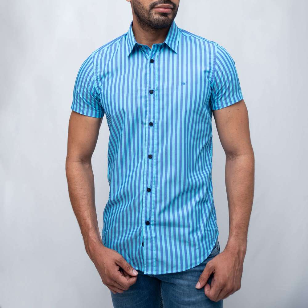 Am Couture - Camisa para Hombre Azul - Rombi Blue