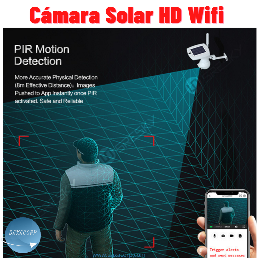 HD 1080P Cámara Solar 4G de Vigilancia detección de movimiento PIR –  DAXACORP